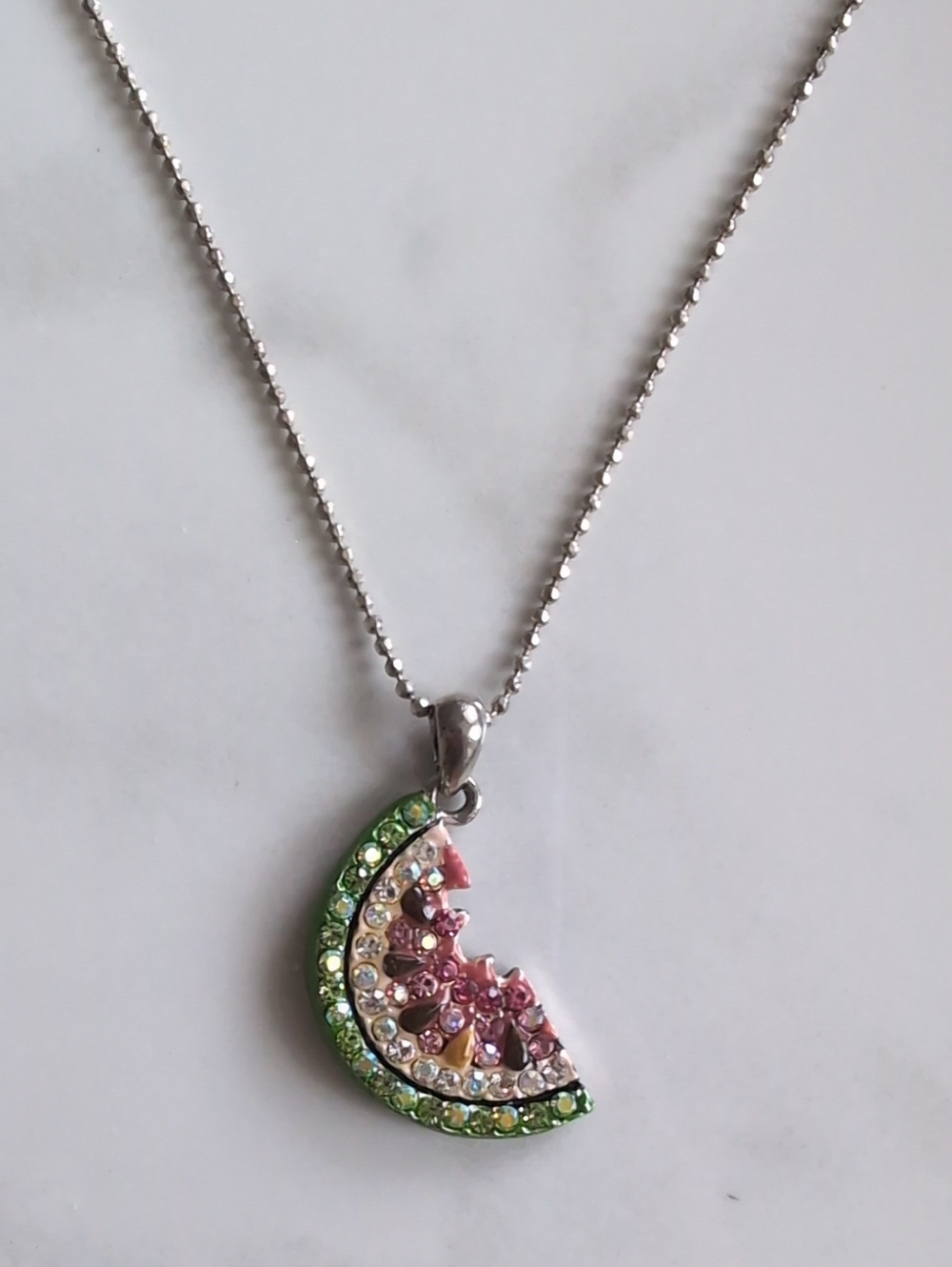 NEW Cookie Lee Watermelon Vintage Discontinued Pink Green Pendant Necklace